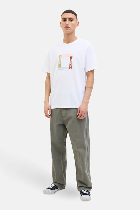 Wit T-shirt met korte mouwen van ORIGINALS BY JACK & JONES, met een vierkant grafisch patroon op de voorkant.