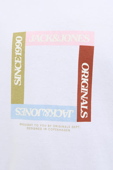 T-shirt à manches courtes blanc par ORIGINALS BY JACK & JONES, imprimé carré multicolore.
