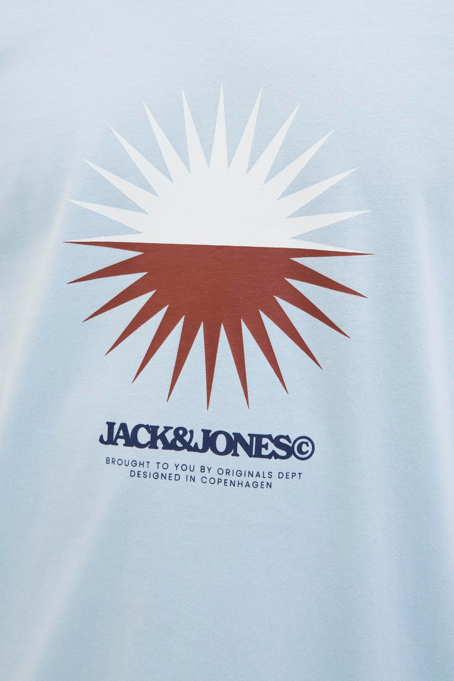 T-shirt bleu à manches courtes de ORIGINALS BY JACK & JONES avec imprimé graphique soleil bicolore.