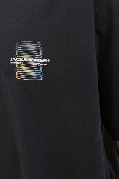Zwart T-shirt met korte mouwen van JACK & JONES met een originele grafische print.