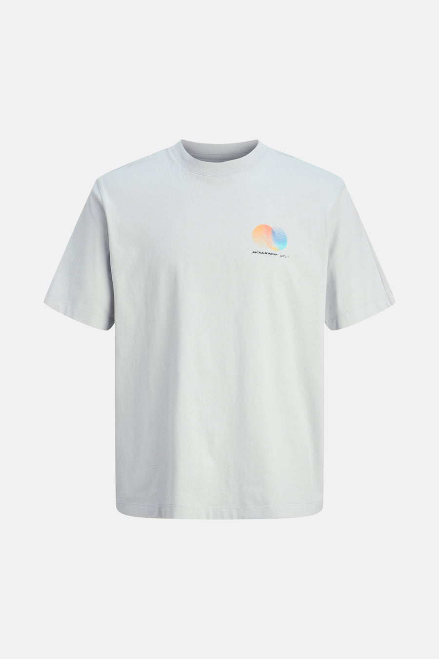 Grijs T-shirt met korte mouwen van JACK & JONES, met een abstract cirkelpatroon op de voorkant.