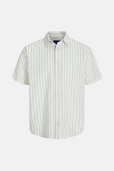 Wit gestreept overhemd met korte mouwen van ORIGINALS BY JACK & JONES met zichtbare knoopsluiting.