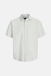 Wit gestreept overhemd met korte mouwen van ORIGINALS BY JACK & JONES met zichtbare knoopsluiting.