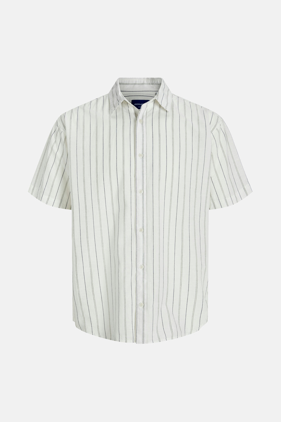 Wit gestreept overhemd met korte mouwen van ORIGINALS BY JACK & JONES met zichtbare knoopsluiting.