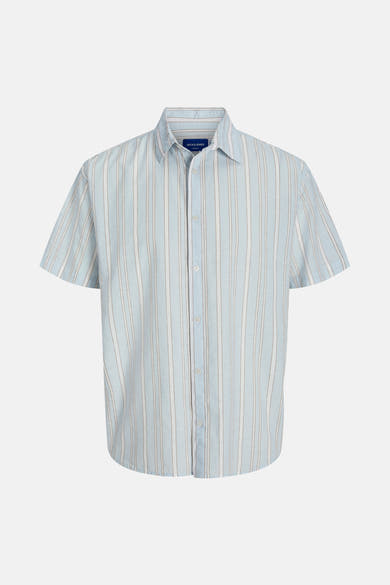 Chemise à manches courtes bleu clair par ORIGINALS BY JACK & JONES, rayures verticales blanches et beige.