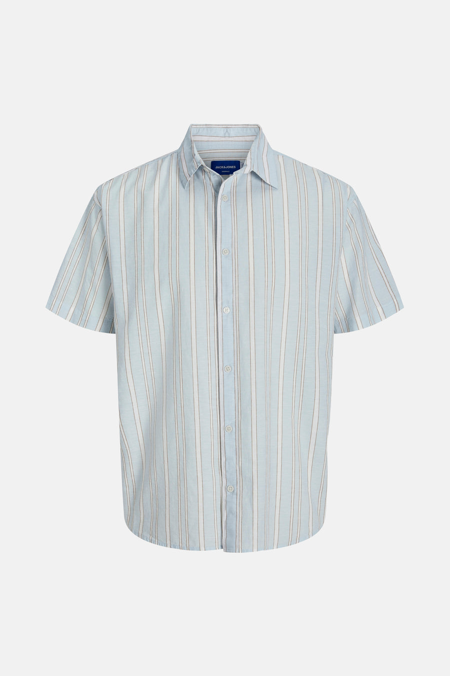 Chemise à manches courtes bleu clair par ORIGINALS BY JACK & JONES, rayures verticales blanches et beige.