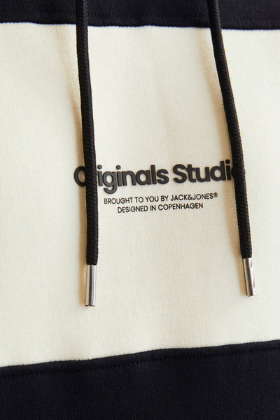 Zwarte hoodie van ORIGINALS BY JACK & JONES, met trekkoorden en een print.