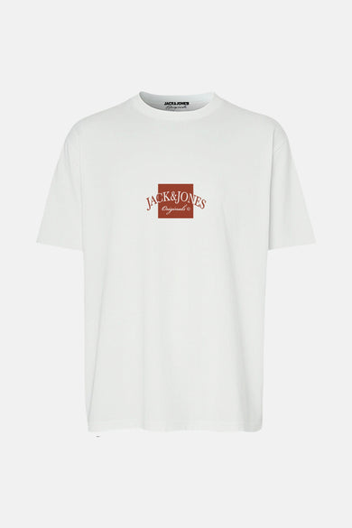 Witte korte mouw T-shirt van ORIGINALS BY JACK & JONES met rood baksteen vierkant logo.
