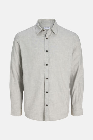 Grijs overhemd met lange mouwen van ORIGINALS BY JACK & JONES, van linnen met donkere knopen.