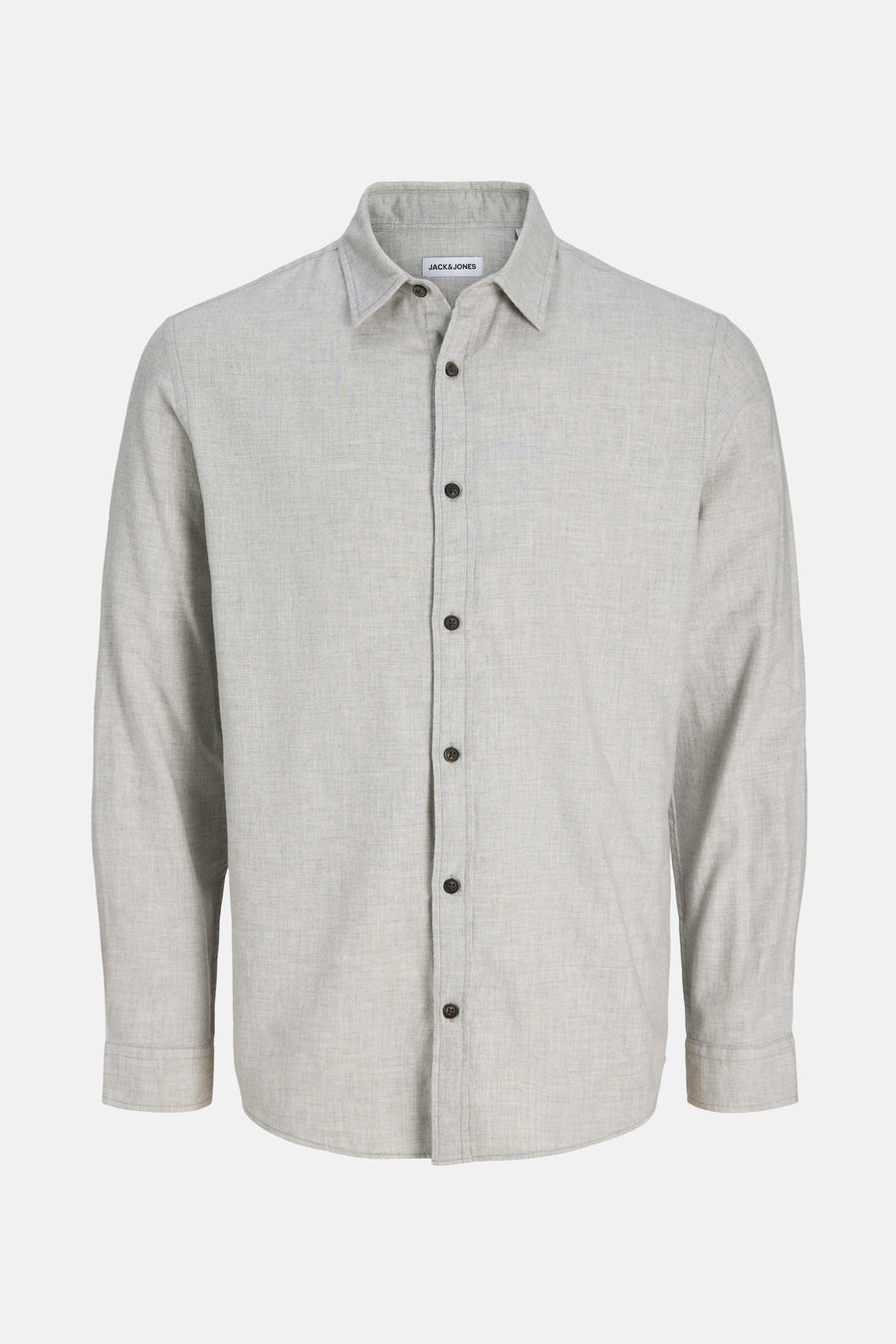 Grijs overhemd met lange mouwen van ORIGINALS BY JACK & JONES, van linnen met donkere knopen.