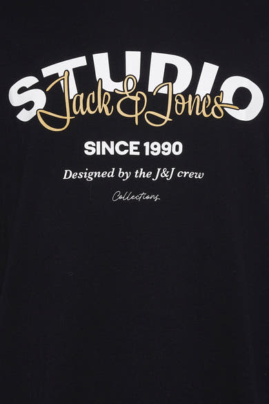 T-shirt à manches courtes noir d'ORIGINALS BY JACK & JONES, avec lettrage décoratif blanc et doré.