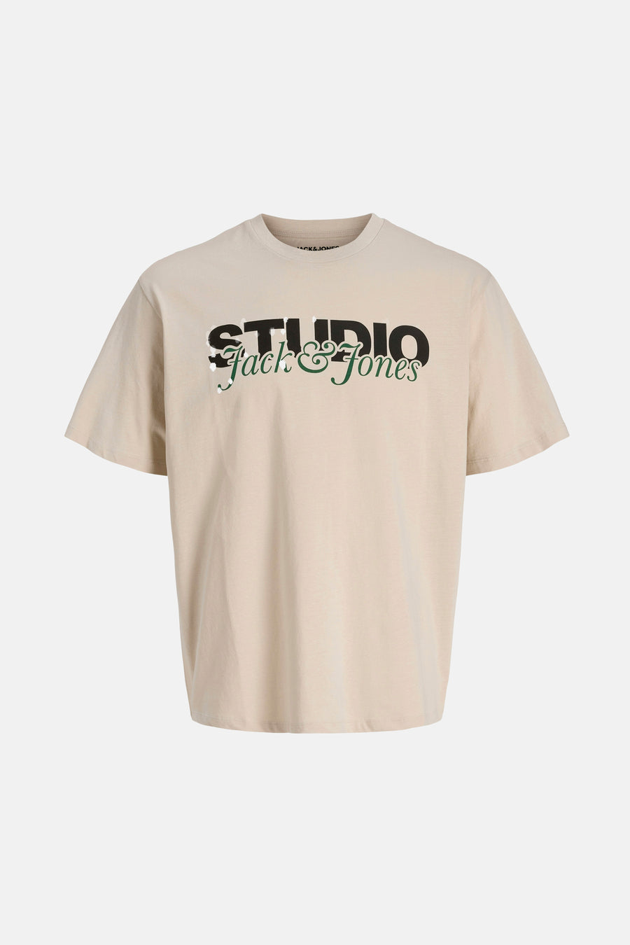 T-shirt à manches courtes écru de ORIGINALS BY JACK & JONES avec motif "Studio Jack & Jones" sur le devant.