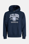 Sweat à capuche bleu by ORIGINALS BY JACK & JONES, avec motif imprimé sur le devant et poche kangourou.
