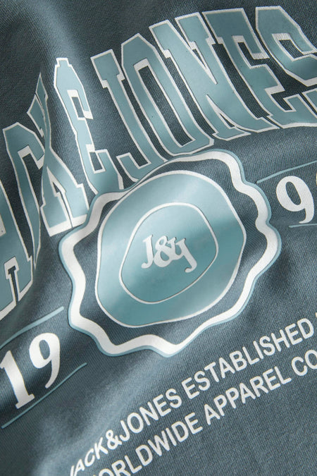 Blauwe sweater Originals van JACK & JONES met grafische logo- en letterprint.