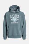 Blauwe hoodie van ORIGINALS BY JACK & JONES met een grafische print op de voorkant en een kangoeroezak.