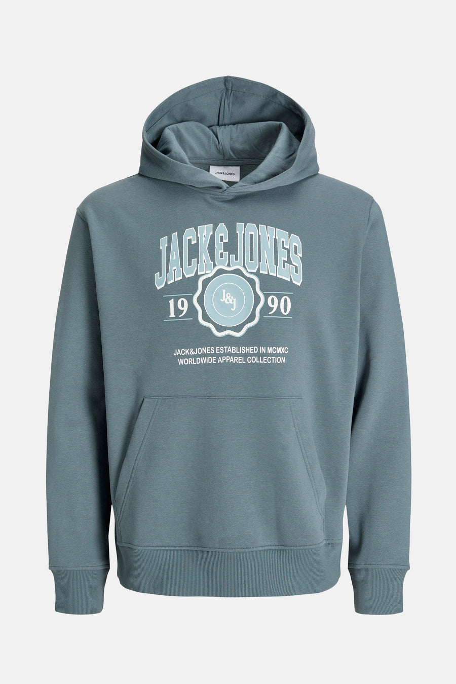 Blauwe hoodie van ORIGINALS BY JACK & JONES met een grafische print op de voorkant en een kangoeroezak.