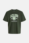 T-shirt à manches courtes vert d'ORIGINALS BY JACK & JONES, avec un imprimé logo sur le devant.
