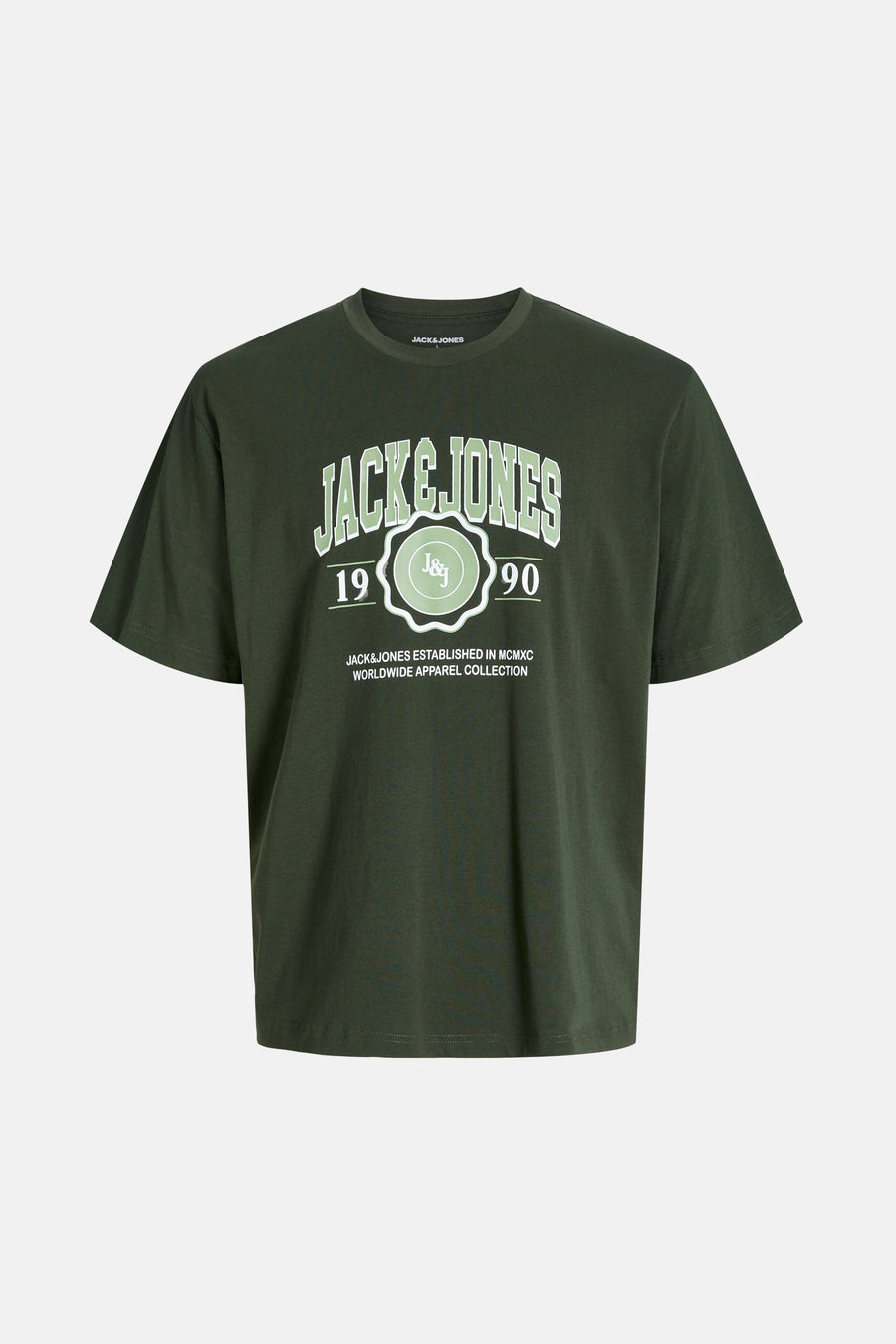 T-shirt à manches courtes vert d'ORIGINALS BY JACK & JONES, avec un imprimé logo sur le devant.

