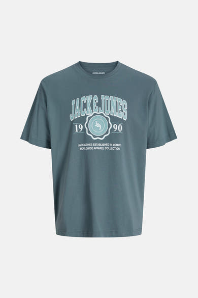 T-shirt à manches courtes bleu par ORIGINALS BY JACK & JONES avec imprimé graphique sur le devant.