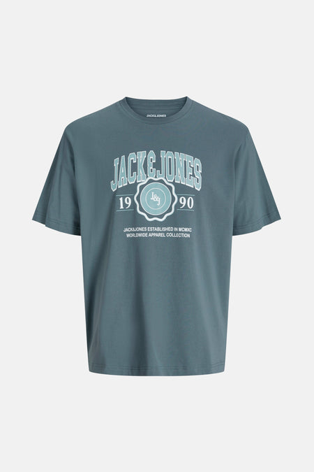 T-shirt à manches courtes bleu par ORIGINALS BY JACK & JONES avec imprimé graphique sur le devant.