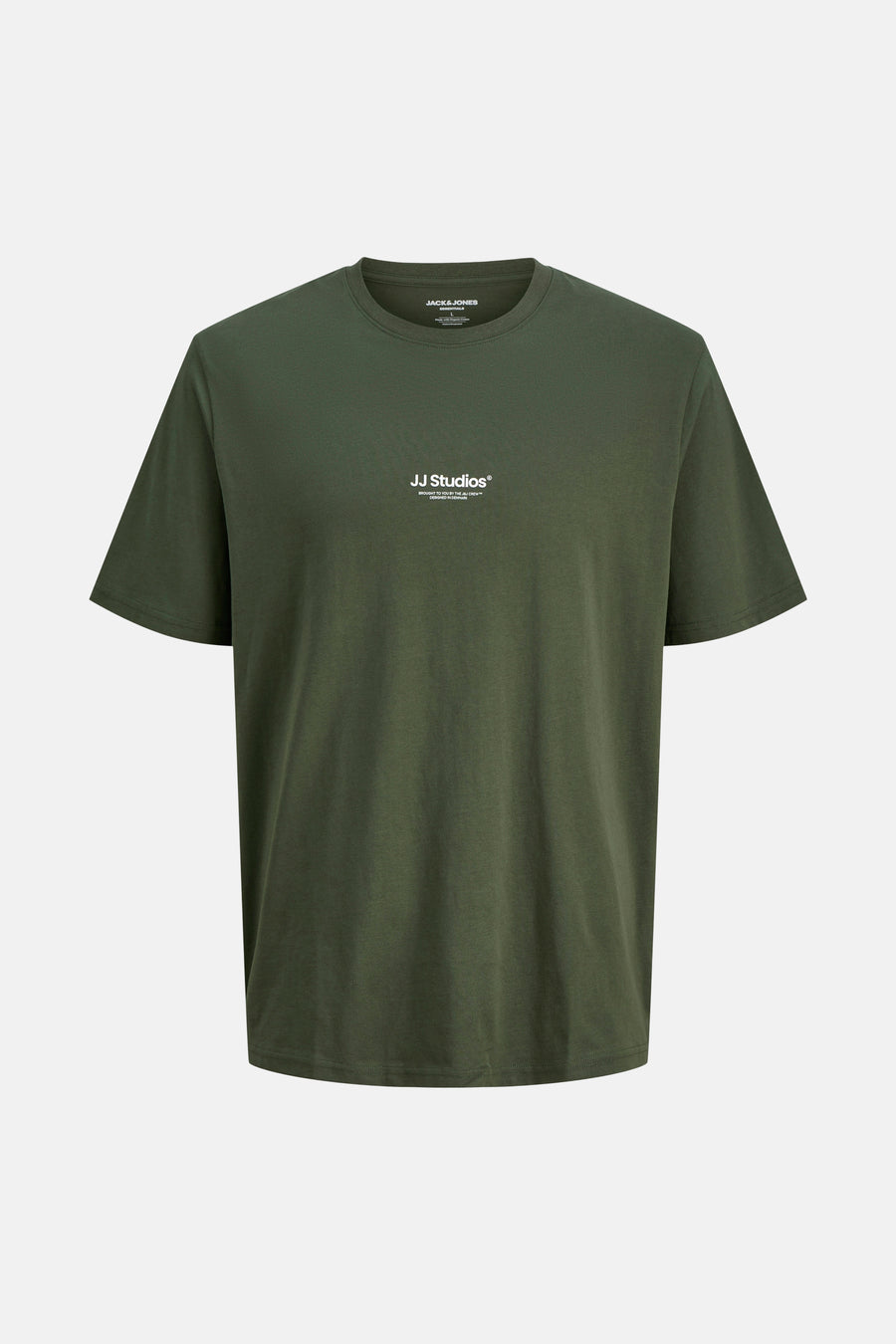 T-shirt vert à manches courtes de JACK & JONES avec logo imprimé sur la poitrine.
