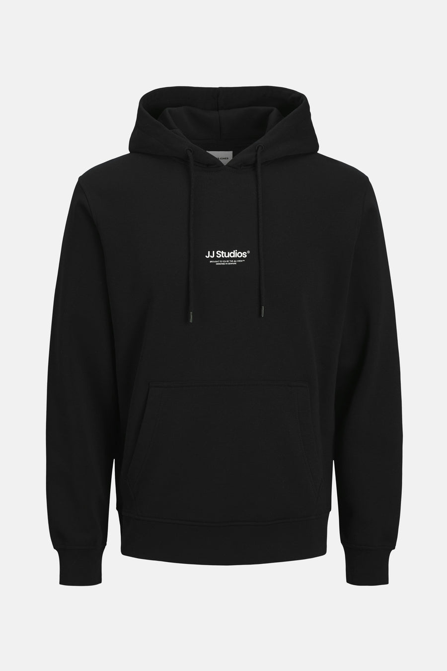Sweat à capuche noir de JACK & JONES, avec cordon de serrage et poche kangourou.