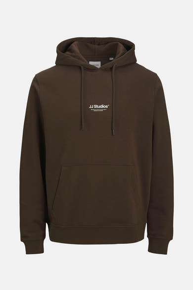 Kaki hoodie van JACK & JONES, met trekkoord en kangoeroezak.