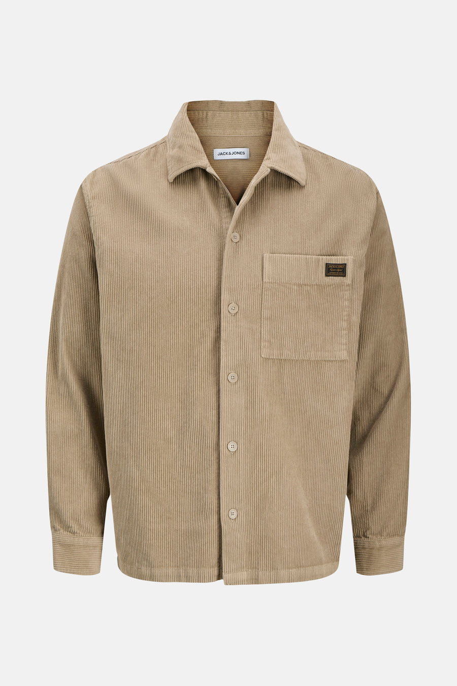 Bruin overhemd met lange mouwen van PREMIUM BLUE by JACK & JONES van corduroy met borstzak.