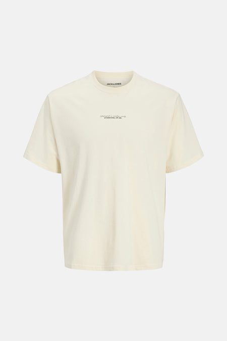 Ecru T-shirt met korte mouwen van JACK & JONES met gestileerde opdruk op de voorkant.