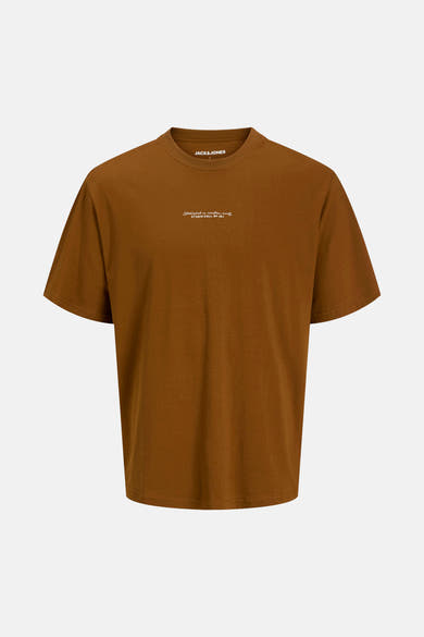 Bruin T-shirt met korte mouwen van Jack & Jones, met een kleine print op de borst.