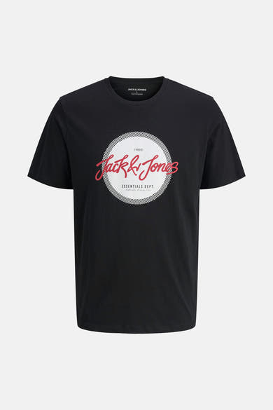 Zwart T-shirt met korte mouwen van Originals by Jack & Jones, met een logo op de voorkant.