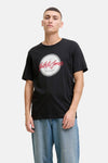 Zwart T-shirt met korte mouwen van ORIGINALS BY JACK & JONES, met een rond wit en rood logo.