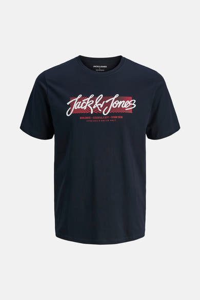 Blauw T-shirt met korte mouwen van ORIGINALS BY JACK & JONES met opdruk op de voorkant.