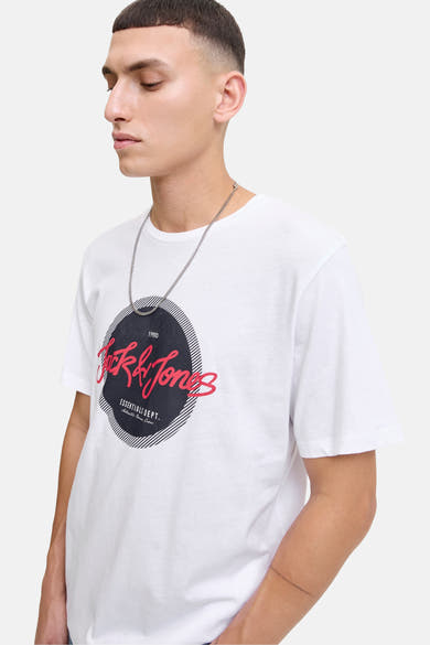 Wit T-shirt met korte mouwen Originals by Jack & Jones, met een rond logo op de voorkant.