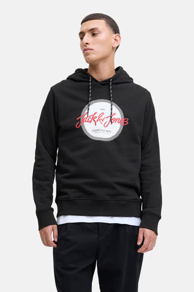 Zwarte hoodie van ORIGINALS BY JACK & JONES met trekkoord en opdruk.