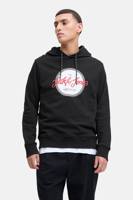 Zwarte hoodie van ORIGINALS BY JACK & JONES met trekkoord en opdruk.