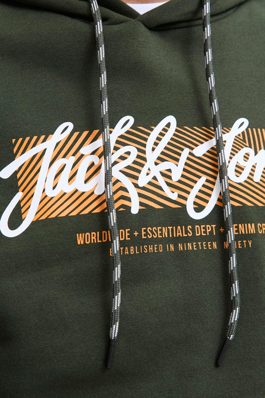 Groene hoodie van ORIGINALS BY JACK & JONES met gestreepte trekkoord en print.