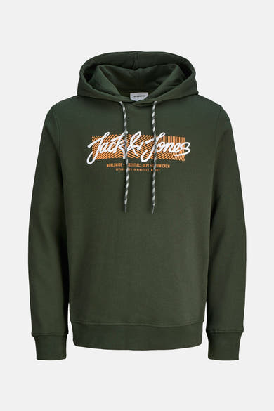 Groene hoodie van ORIGINALS BY JACK & JONES, met trekkoord en opdruk.