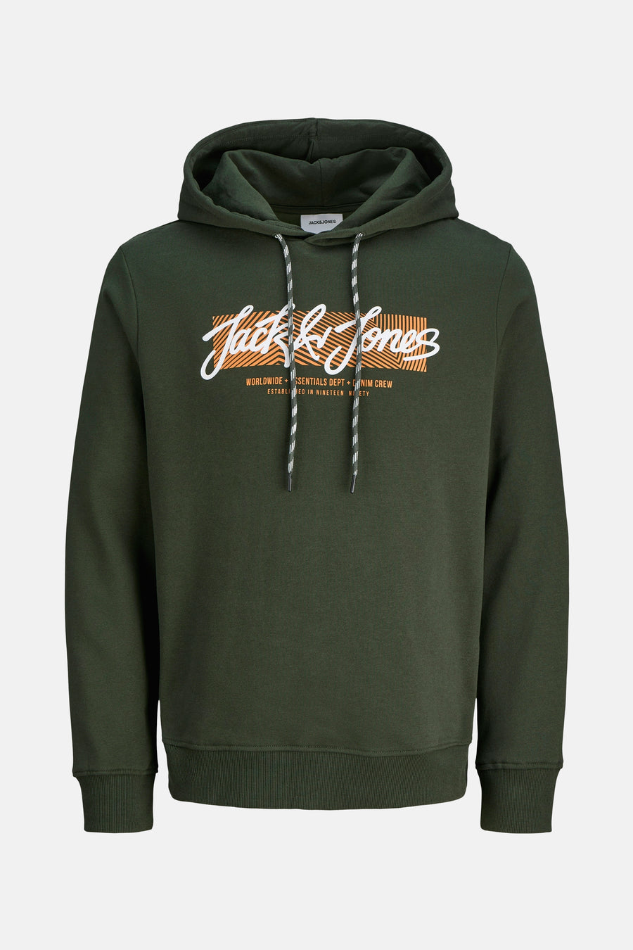 Groene hoodie van ORIGINALS BY JACK & JONES, met trekkoord en opdruk.