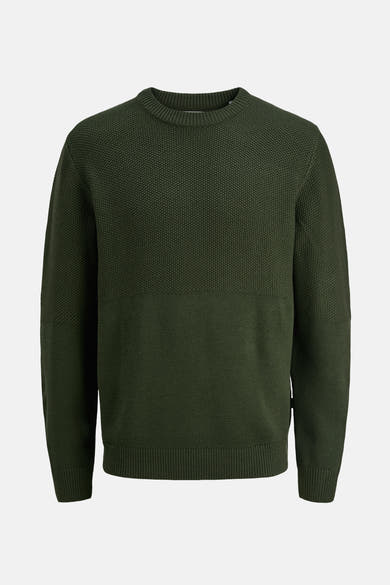 Groene trui met ronde hals van JACK & JONES, met een getextureerd patroon aan de bovenkant en lange mouwen.