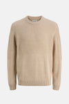 Beige ronde hals trui van JACK & JONES, met een wafelgebreide textuur.