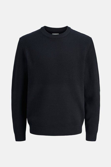 Blauwe trui met ronde hals van JACK & JONES, in een getextureerd breisel.