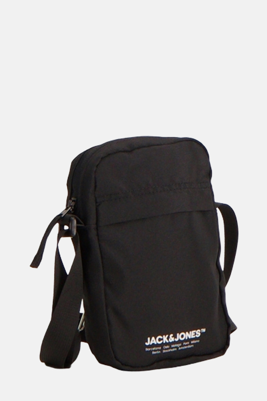Sac bandoulière noir d'ACCESSORIES BY JACK & JONES avec une bandoulière réglable et logo imprimé.
