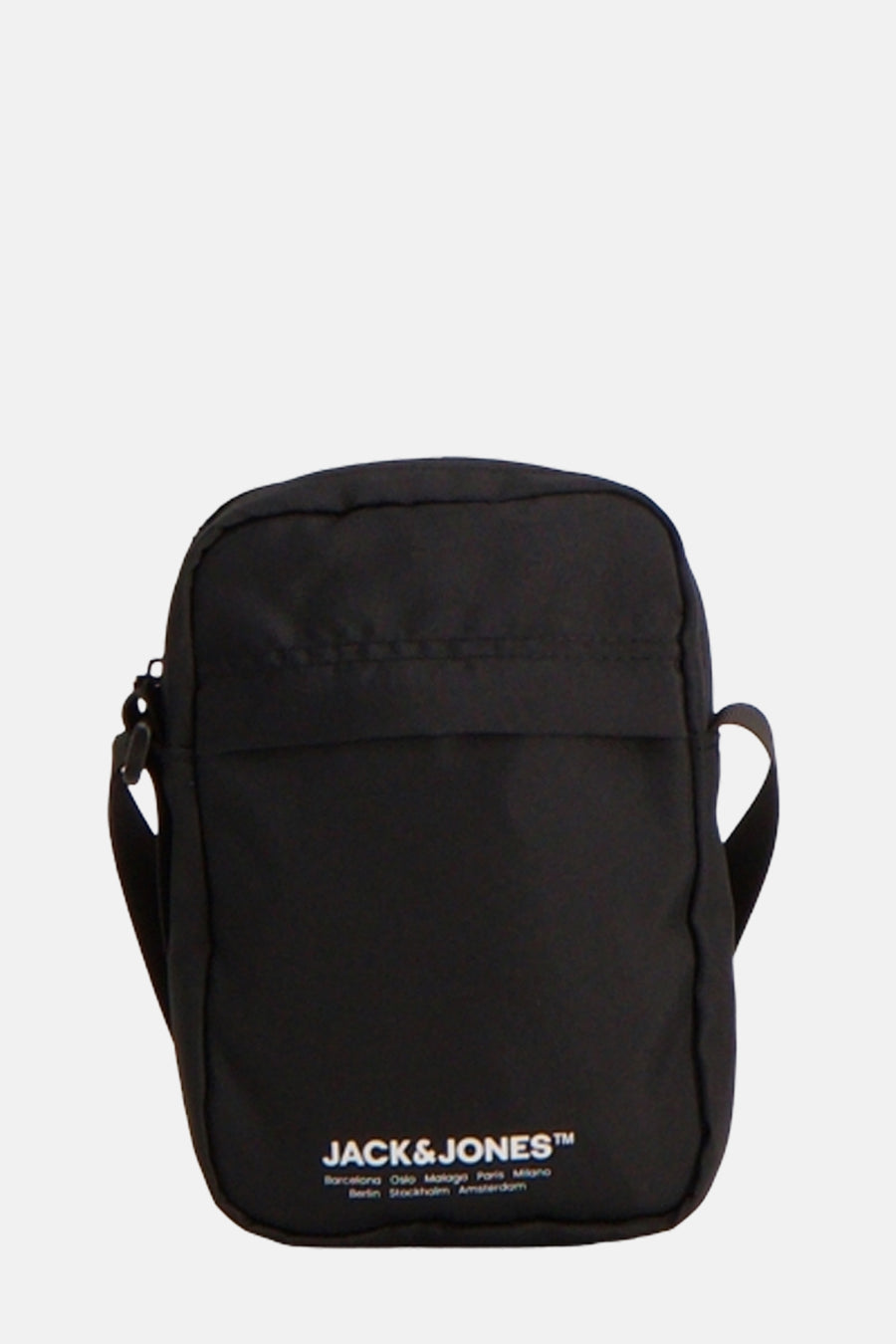 Sac à bandoulière noir par ACCESSORIES BY JACK & JONES avec logo de la marque imprimé.