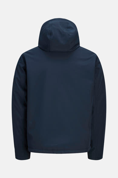 Veste courte bleu marine de PREMIUM BLUE by JACK & JONES, vue de dos, avec capuche.