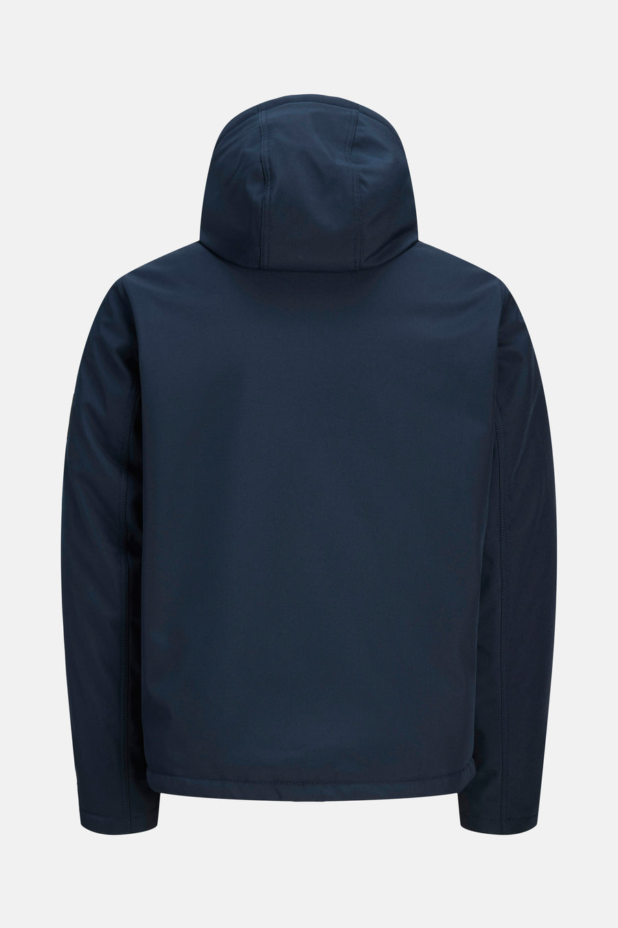 Veste courte bleu marine de PREMIUM BLUE by JACK & JONES, vue de dos, avec capuche.