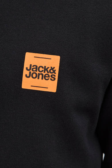 Sweat noir à col rond de ORIGINALS BY JACK & JONES, avec logo carré orange sur le devant.