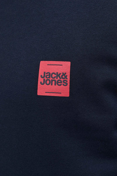 Sweat bleu Originals by JACK & JONES avec le logo de la marque sur le devant.