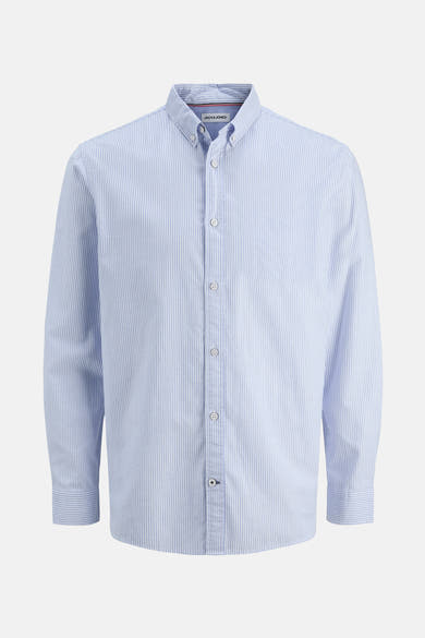 Chemise à manches longues bleue à rayures, de PREMIUM by JACK & JONES, avec une fermeture boutonnée.