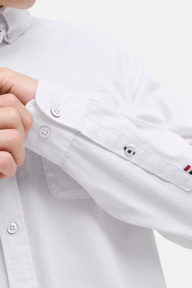 Wit overhemd met lange mouwen van PREMIUM by JACK & JONES, met manchetten met knopen en driekleurige details op de mouw.